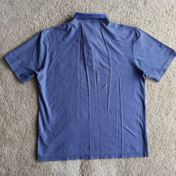 Men’s Crocodile Polo Shirt Size L Blue Striped Golf Casual Short Sleeve Pocket - Picture 5 of 8